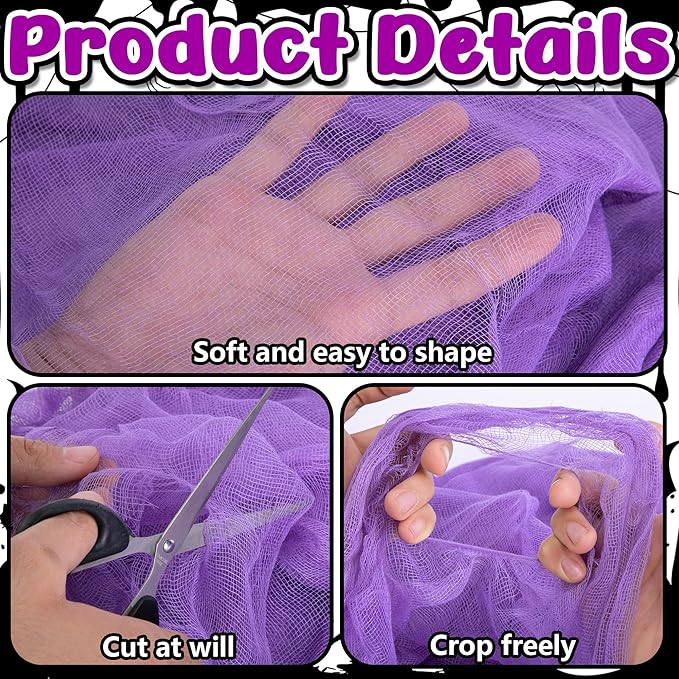 RunNico 197'' x 85'' Halloween Purple Scary Gauze, Purple Haunted House Creepy Cloth, Spooky Fabric Hanging Decoration for Horror Themed Party Supplies Indoor Outdoor Wall Yard Doorway Porch Decor