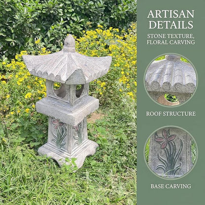 23.6’’High Asian Orchid Pagoda Statue Miniature Tower Lantern Garden Decoration Figurines Outdoor Japanese Decoration Zen Courtyard Landscape
