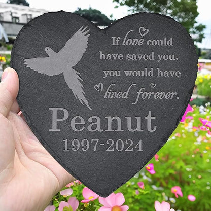 Parrot Memorial Stone Garden Statue - Memorial Gifts - Tombstone - Loss of Pet Gift - Heart