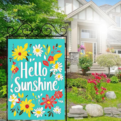 BlissYard Hello Sunshine Summer Garden Flags 12x18 Double Sided Flag Spring Summer Outdoor Decor with Radiant Sun and Sunflower Design Perfect Floral Seasonal Yard Outdoor Flag