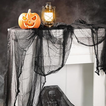 RunNico 500" x 85" Halloween Creepy Cloth - Black Halloween Spooky Fabric Cloth - Large Creepy Spooky Halloweens Decorations for Haunted House Window Backdrops Garden Party