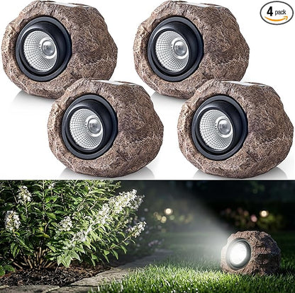 VISFLAIR Solar Rock Lights, 4 Pack Solar Powered Waterproof LED Spotlights Decorative for Outdoor Garden, Pathway, Walkway, Yard, Landscape, Patio (Cool White)