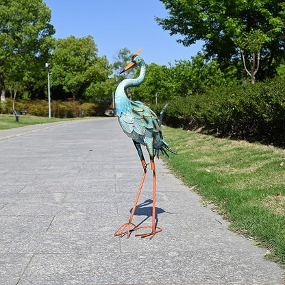 Garden Decor Blue Heron Yard Art Decor Large Metal Cranes Statues for Outdoor Indoor Decorations, Outside Patio, Pool, Lawn (Blue)