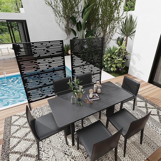 Garveelife Metal Privacy Screen 72" H×47" W for Outdoor Freestanding Decorative Privacy Wall Panels with Stand, Patio Balcony Screens for Outside Divider Deck Porch Garden, 1PC