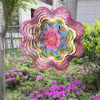 FONMY Wind Spinner 3D Stainless Steel by Laser Cut Indoor/Outdoor Garden Decoration Crafts Ornaments Kinetic Yard Art Decorations 6 inches Pink Flower Mandala Wind Spinners