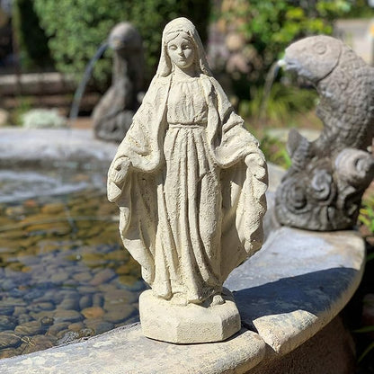 Traditional Virgin Mary Statue: Solid Durable Stone Statue with Distressed Texture. Perfect Home Design & Sealed for Outdoor Use. Handcrafted USA. (Classic/White)