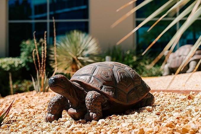 XBrand 21.3" L Brown and Black Concrete/MgO Walking Turtle Statue, Indoor or Outdoor Décor, Garden Décor, Turtle Statuary