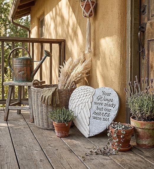 Napco Your Wings were Ready Our Hearts were Not 10 x 11 Inch Grey and White Resin Bereavement Garden Stepping Stone with Angel Wings