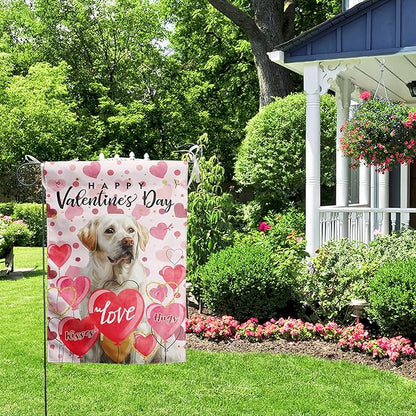 White Lab Valentine Garden Flag Valentines Day Flags for Outside 12x18 Double Sided Small Yard Flags Labrador Dog Valentine's Day Decor Outdoor Lawn Valentines Banners Front Porch