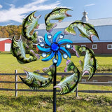 58" Metal Green Fish Wind Spinners Garden Stake -Ocean Theme Windmill Outdoor Decorations, Colorful Garden Wind Spinner Outside Decor, Wind Sculptures Lawn Decor for Yard Patio, Backyard