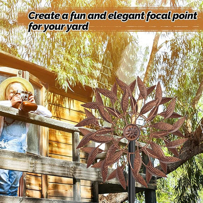 Wind Spinners Outdoor for Yard Garden, 360° Metal Windmills Art Decor with Stake, Kinetic Wind Sculpture for Lawn Patio Outside Ornaments, 63.5 x 12.5 Inches (Rust Color)