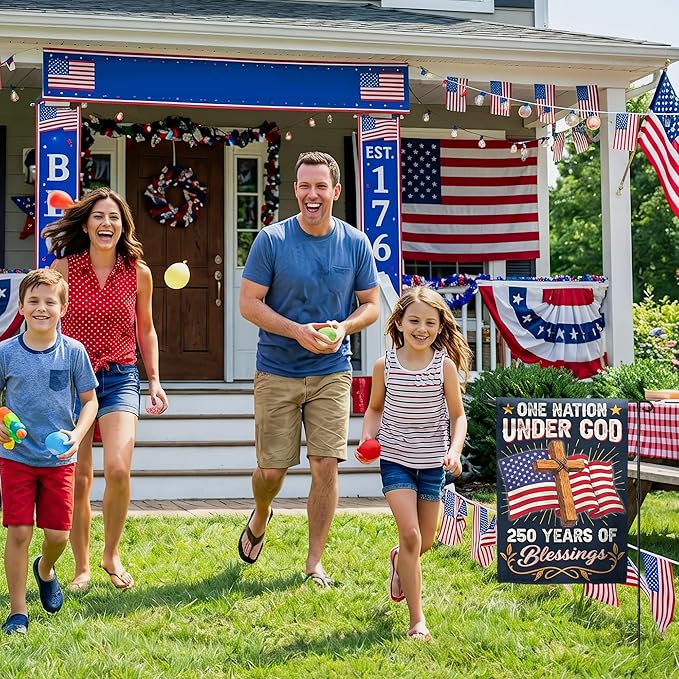 250th Anniversary America USA Garden Flag for Outside, One Nation Under God 250 Years of Blessings 1776-2026 Cross Double-Sided Waterproof Yard Flag 12x18 Inch for 4th of July Memorial Day Decor
