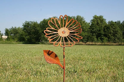 Metal Rustic and Colorful Flower Stakes Ranging from 9.5 to 36 Inches Tall (Daisy Stake 23" Tall, Naturally Rusted)