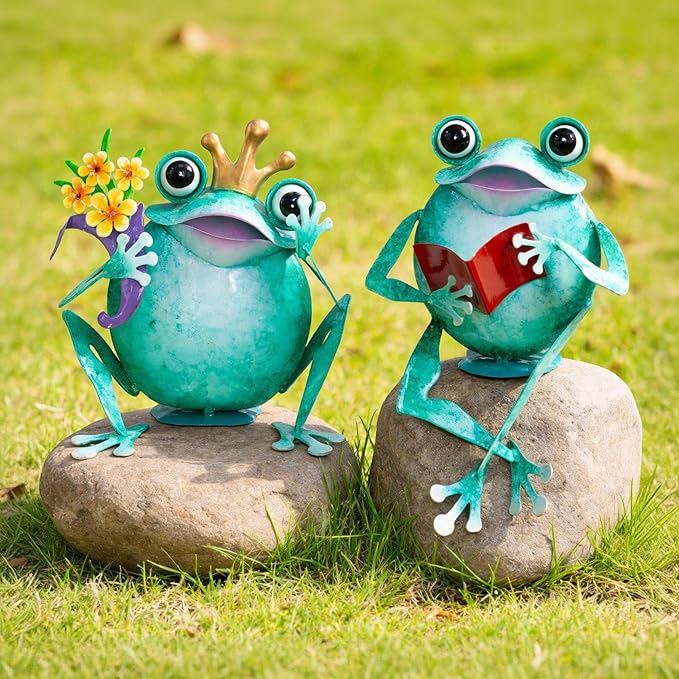 Ratuor Frog Statue Garden Outdoor Decor Metal Frog Yard Art Sculpture Lawn Ornaments for Backyard Pond Patio Porch Outside Decorations