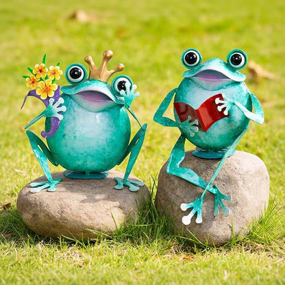 Ratuor Frog Statue Garden Outdoor Decor Metal Frog Yard Art Sculpture Lawn Ornaments for Backyard Pond Patio Porch Outside Decorations