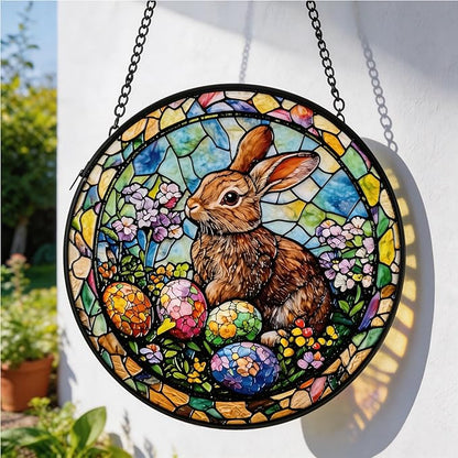 Sun Catcher Stain Glass,Rabbit Suncatcher Stained Glass Decor for Window Hanging, Gardening Gifts for Women with 9.8 Inch