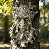 Teaeeno Whimsical Tree Face Garden Decoration, 10.2 in Tree Faces Decor Outdoor Wallmounted Statue Art with Leaf Features, Outdoor Decor Garden Accessory (Nature and Outdoors)