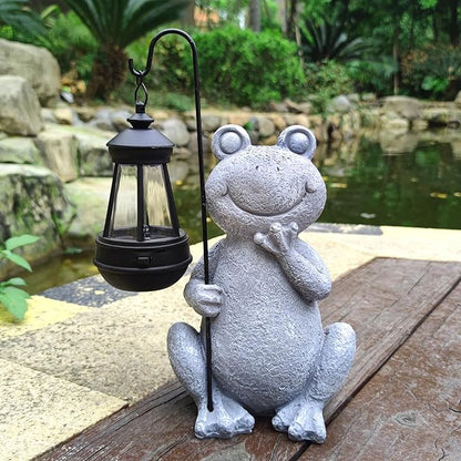 Frog Solar Garden Statues,Resin Frog Figurine Decorations with Solar Lights Lantern, Outdoor Garden Decor Art for Lawn,Yard, Unique Housewarming Gift for Women Mom Grandma