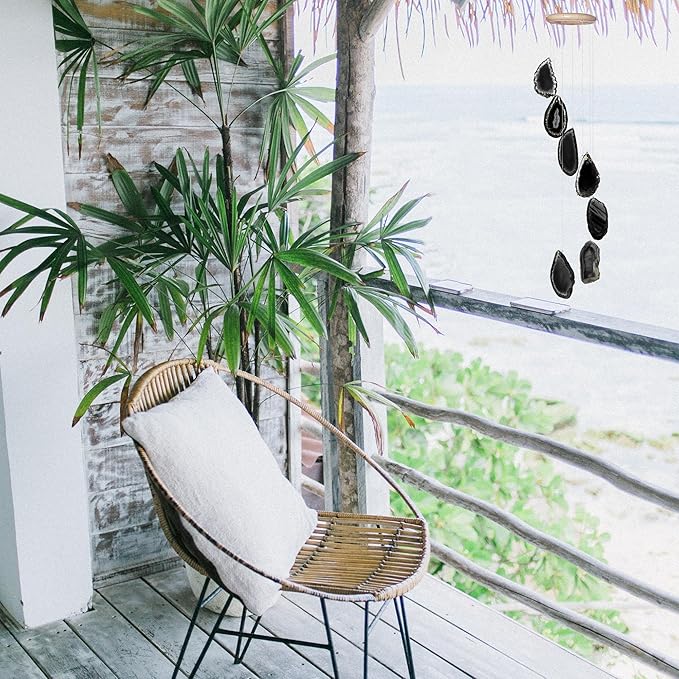 Cozy Tower Agate Wind Chimes for Outside Unique, Outdoor Home Garden Decor Geode Hanging Decorations, Black Agate