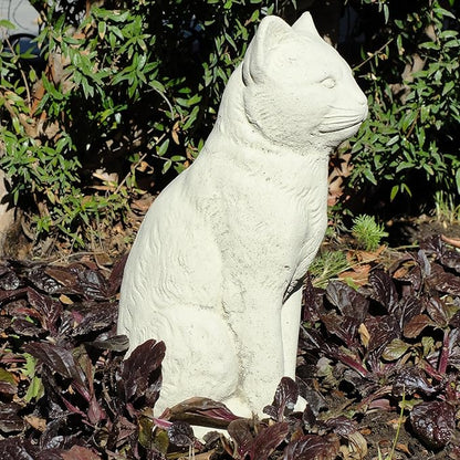 Vintage Sitting Cat: Solid Durable Stone with Distressed Texture. Perfect for Home Decor & Sealed for Outdoor Use. Handcrafted USA. (Classic/White)