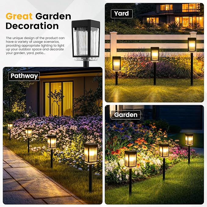 Solar Pathway Lights, 12 Pack Solar Powered Garden Lights Waterproof IP65, Auto On/Off Outdoor Light for Lawn Patio Walkway Driveway Decor Landscape Lighting (Warm White)