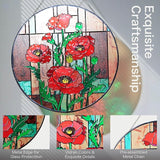 Hanway Suncatcher in Colorful Stained Glass 12" Dia - Genuine Brightly Colored Glass, Protective Metal Edge, Ready to Use Hanging Chain, for Window, Garden (Poppy Flower)