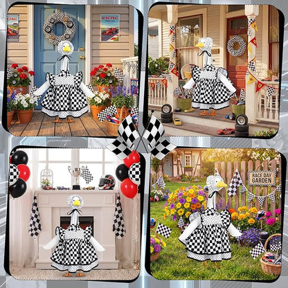 Abbylike 1 Set Racing Car Porch Goose Outfit Racing Yard Goose Costume Clothes Fits Large 23'' H Cement for Game Day Outdoor Patio Garden Lawn Pathway Spring Statue Art Decorations