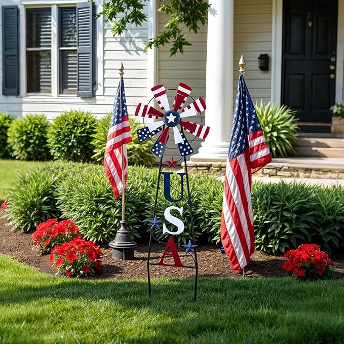 TERESA'S COLLECTIONS 4th of July Decorations for Outdoor Decor, Patriotic Memorial Day Decorations Wind Spinner Garden Yard Sign, USA Americana Windmill Decorative Stake Independence Day Gifts 35.4''