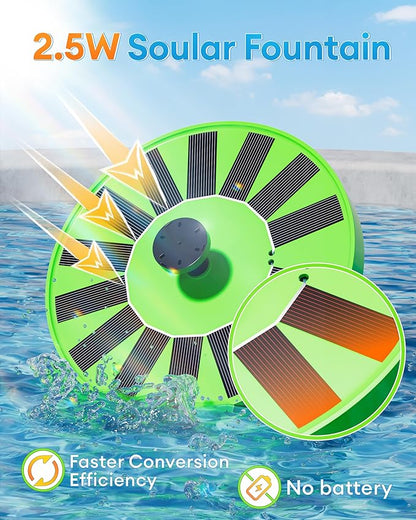 2.5W Solar Bird Bath Fountain – Upgraded Solar Pond Fountain with 6 Nozzles,Solar Fountain for Bird Bath, Pond, Garden Decor (Green)
