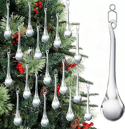 H&D 20pcs Hanging Chandelier Crystal Teardrop Prism Accent Rainbow Suncatcher Christmas Tree Decorations (Clear, 20X80mm)