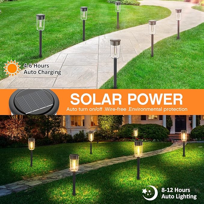 Qualdout Solar Pathway Lights Outdoo 8 Pack, Bright Solar Path Lights Outdoor, IP65 Waterproof Garden Lights Solar Powered Landscape Lighting for Outside Yard Lawn Patio Walkway Driveway