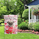 Pug Valentine Garden Flag Valentines Day Flags for Outside 12x18 Double Sided Small Yard Flags Dog Valentine's Day Decor Outdoor Lawn Valentines Banner