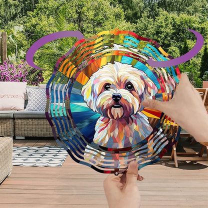 Maltese Dog Wind Spinner Pet Dog Memorial Gifts, Vibrant 3D Kinetic Aluminum Metal Yard Art, Loss of Dogs Sympathy Gifts, Hanging Outdoor Garden Decor, 8" Wind Sculptures for Patio, Porch (Maltese8)
