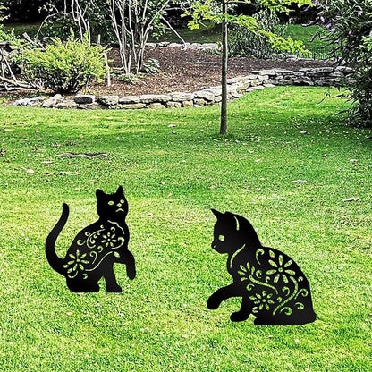 Metal Garden Stakes Decorative, Black Cat Silhouette Yard Decorations Outdoor Decor Patio Lawn Ornament Art for Women/Men/Cat Lovers Gifts