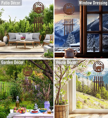 CoTa Global Black Bear Wind Chime - Handmade Glass and Metal Chime - Wild Life Hanging Decor - Colorful Home Decor Gift, Indoor and Outdoor Hanging Decoration for Porch, Patio, and Garden - 27 Inches