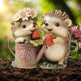 Garden Stake Decor, Acrylic 2D Flat Cute Animal Statue, Fairy Sculptures Ornament Indoor Outdoor Yard Lawn Pot Plant Decorative Accessories (Two Hedgehogs)
