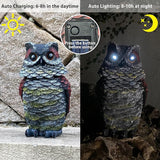 Owls to Keep Birds Away, Solar Owl Decoys to Scare Birds Away, Small Fake Owl for Bird Control, Resin Owls Outdoor Decor with Rotating Head and Lighted Eyes, Animal Deterrent for Outside, Garden