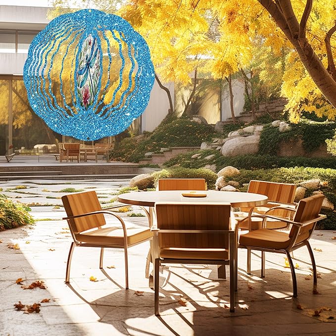 Dragonfly Wind Spinner Outdoor, Hanging Metal Wind Catcher, Garden Decor Gift for Women Men, 12" 3D Stainless Steel Kinetic Art for Yard, with Center Pendant