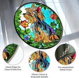 Yorkie Stained Glass Suncather Window Hangings, Suncatchers Glass Panel Sun Catchers Gifts Home Decor Garden Christmas Halloween Wedding 11.8"