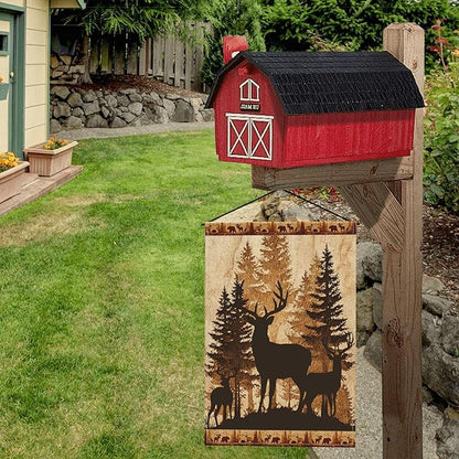 Retro Deer Garden Flag Seasonal Double Sided 12 x 18 Inch Small Yard Flag for Indoor Outdoor Decor Holiday All Seasons