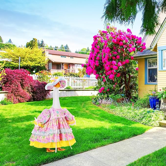 FuWeave Spring Goose Outfit Flower Porch Goose Clothes for 23" Large Statue Outdoor Patio Yard Lawn Art Decoration(Butterfly B,23 inch)