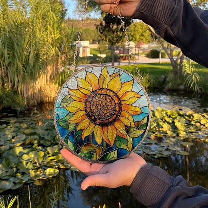 Sunflower Stained Glass Window Ornaments, Painted Suncatchers, Patio Decor, Outdoor Garden Decor, Balcony Decor, Home Decor, Glass Art, 7.8 inch