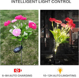 Solar Flowers Lights, 2 Pack Solar-Powered Outdoor Light with 14 Blooming Flowers, Waterproof Lights for Outside Yard, Garden, Pathway, Walkway, Patio, Lawn, Cemetery, Grave Decor