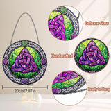 Stained Glass Window Hanging Suncatcher, 8" Round Celtic Knot Sun Catcher, Purple and Green Decorative Glass Art for Home Garden, Gift for Women Mom Gradma