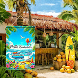 BlissYard Hello Summer Beach Garden Flag 12x18 Double Sided Vertical Outdoor Decor Van Surf Ocean Tropical Yard Garden Lawn Banner Coastal Seasonal Display