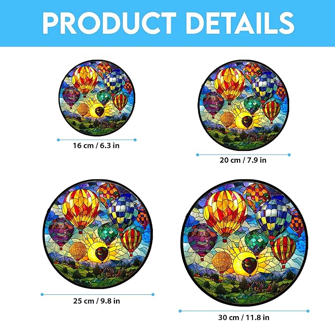 Hot Air Balloon Stained Glass Suncatcher Window Hanging, Gothic Dragon Christmas Ornaments for Fiction Lovers, Dinosaur Room Decor for Nursery New Home Gifts