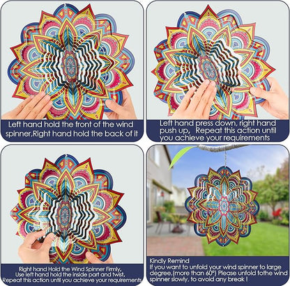 Mandala Wind Spinners, 12inch Metal Wind Spinners Outdoor for Yard and Garden, Stainless Steel Hanging Wind Spinner, Kinetic Yard Art Garden Decor Ornament Gifts