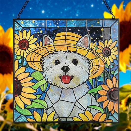 Stained Glass for Window Hanging Dog Suncatcher, Sun Catchers for Outdoor Decoration, Westie Garden Decor, Gifts for Women, Lovers, Couple, Friend, Colleagues