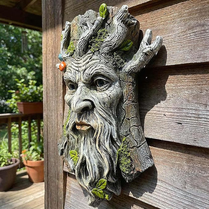 10" Whimsical Tree Face Sculpture, Garden Peeker Statue, Outdoor Trunk Tree Huggers Art, Landscape Accent Ornament, Hanging Fairy Elve Figurine for Yard Art, Trees Decor Wall Mounted Statues
