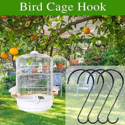 Dreecy 12-Inch Tree Branch Hooks, 4 Pack Extra Large S Hooks for Hanging Plants, Heavy Duty Bird Feeder Hook for Hanging Plants, Black Bird Feeder Hangers for Outside, Lanterns and Ornaments